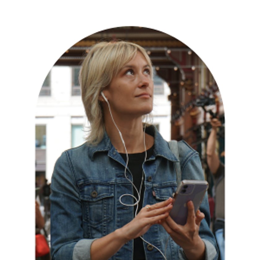 Woman enjoying audio guide