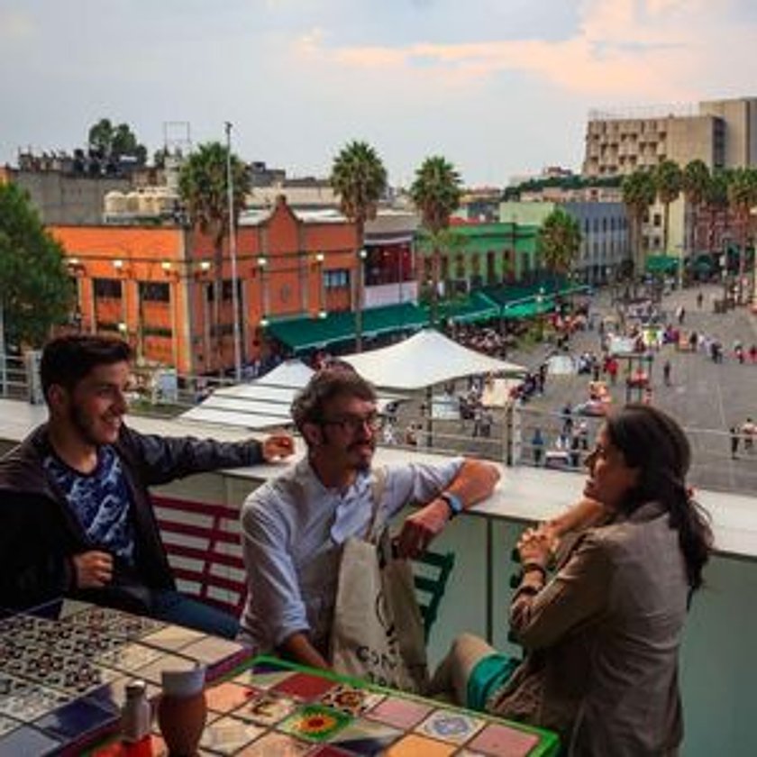 group overlooking plaza