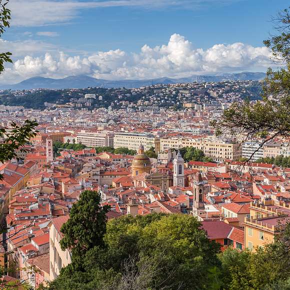 An aerial view of Nice, France from Castle Hill