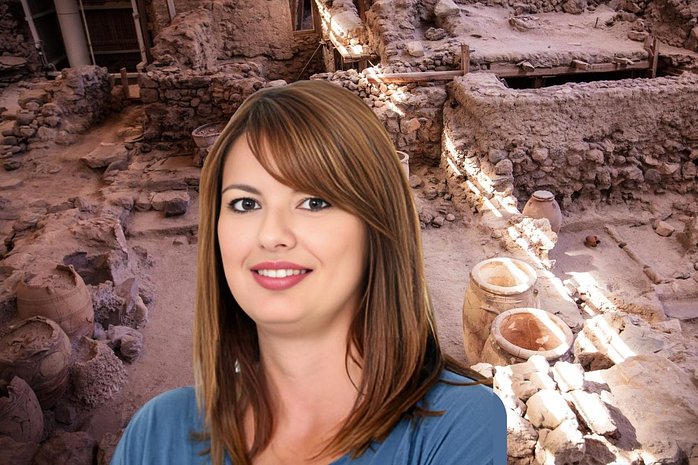 The Buried City of Akrotiri in Santorini with an Archaeologist