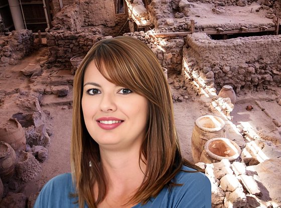 The Buried City of Akrotiri in Santorini with an Archaeologist